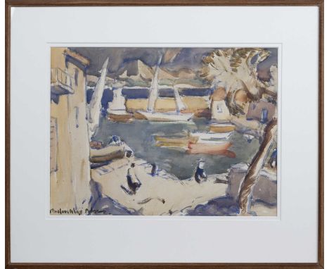 * JOHN MACLAUCHLAN MILNE RSA (SCOTTISH 1885 - 1957), A VIEW OF ST TROPEZ watercolour on paper, signed mounted, framed and und