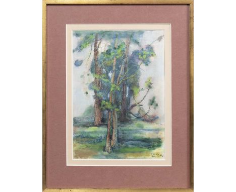 * LAURENCE BRADSHAW (BRITISH 1899 - 1978) PINE TREE pastel on paper, signed 'L H B' and dated '77mounted, framed and under gl