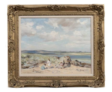 WILLIAM STEWART MACGEORGE RSA (SCOTTISH 1861 - 1934), THE SHORES OF THE DEE, NEAR SOLWAY oil on canvas, signed, titled label 