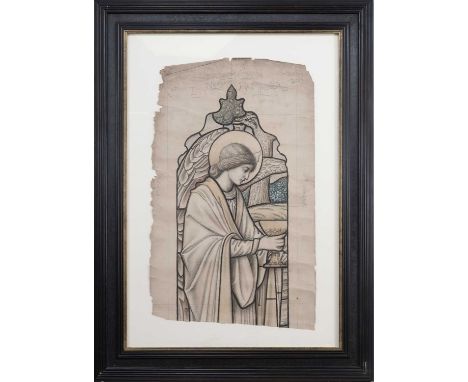 IN THE MANNER OF SIR EDWARD BURNE-JONES (BRITISH 1833 - 1898), STAINED GLASS PREPARATORY STUDY mixed media on paper, inscribe