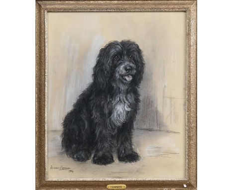 * MARION HARVEY (SCOTTISH 1886 - 1971), TOWSER pastel on paper, signed and dated 1954, titled in the presentation plaqueframe