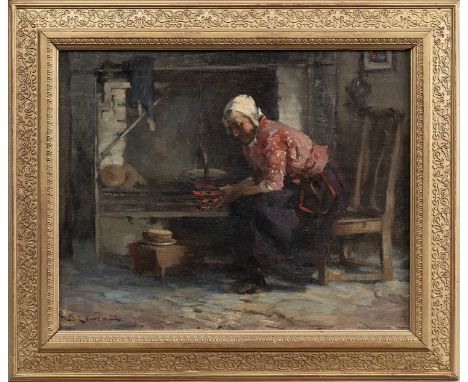 WILLIAM BRADLEY LAMOND RBA (SCOTTISH 1857 - 1924), MAKING BANNOCKS  oil on canvas, signed, titled label verso framed     imag