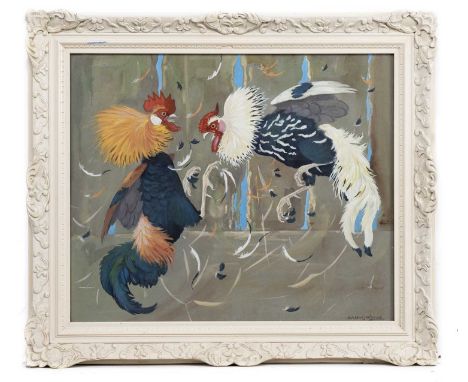 * RALSTON GUDGEON RSW (SCOTTISH 1910 - 1984), FIGHTING COCKERELS  watercolour on paper, signedframed and under glassimage siz