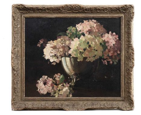 * HERBERT DAVIS RICHTER (BRITISH 1874 - 1955), STILL LIFE, FLOWERS IN A SILVER BOWL oil on canvas, signedframedimage size 39c