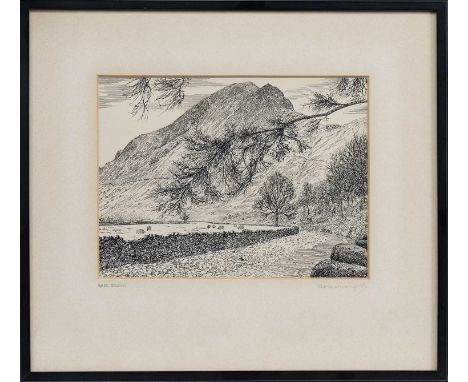 * ALFRED WAINWRIGHT MBE (BRITISH 1907 - 1991), BASE BROWN ink on paper, signed and titled in the mountmounted, framed and und