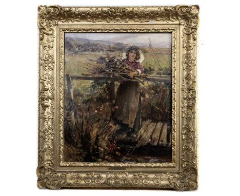 DAVID FULTON RSW (SCOTTISH 1848 - 1930), AT THE CLOSE OF THE DAY oil on canvas, signed, further signed and titled label verso