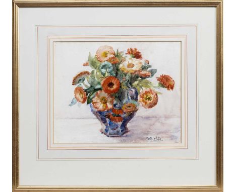 KATE WYLIE (SCOTTISH 1877 - 1941), FLOWERS IN A CHINESE VASE watercolour on paper, signedmounted, framed and under glass imag