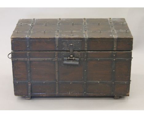 A Chinese iron-bound pine trunk. 68 cm wide.