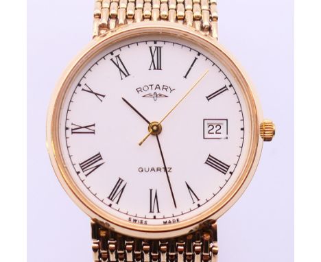 A Rotary gentleman's wristwatch on a 9 ct gold strap.  3.25 cm diameter. 59.9 grammes total weight.