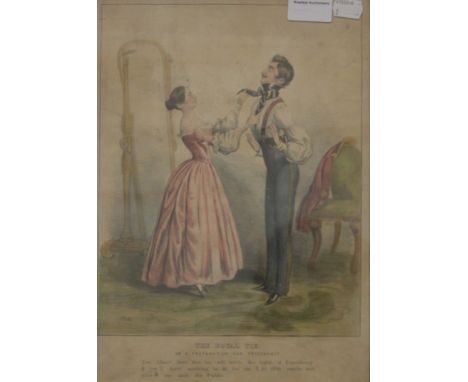 A 19th century coloured print entitled 'The Royal Tie', a print and a vintage photograph, each framed.  The former 32 x 41.5 