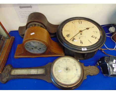 Two wall clocks and barometer a.f