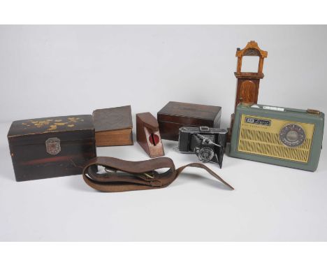 A various collection of collectable items To include a thermometer modelled into a handle, a 'KB lyric nine transistor' radio