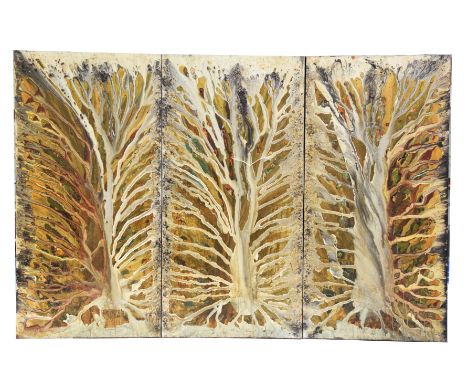 Made K Bendesa (Indonesian 1971-2015) 'Abstract tryptich'Oil on canvas, the three part panel, signed, each panel 160x80cm.