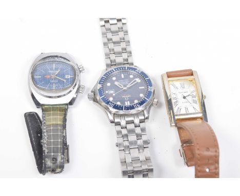 A collection of various watches To include an Omegan Seamaster Chronometer wristwatch, significantly scratched and lacking se