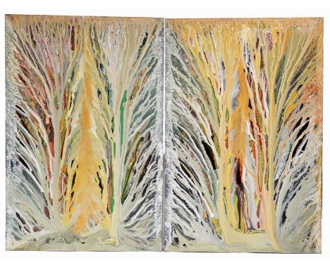 Artist Made K. Bendesa (Indonesian 1971-2015) A dyptich 'abstract' A two panel painting, oil on canvas, signed, 180x120cm.