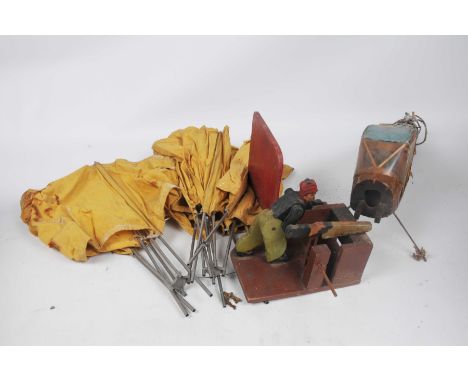 Three boxes of vintage models and model railways effectsTo include tinplate model railway wagons and coaches and a collection