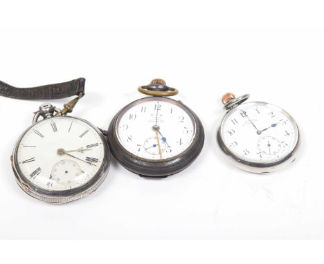 A silver open faced pocket watchWith white enamel dial Roman numerals along with a white metal pocket watch signed J. M. John