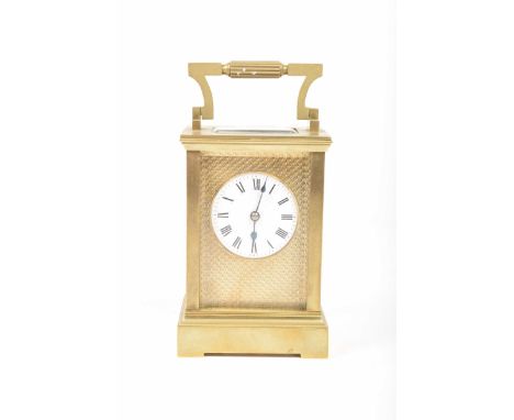 A late 19th Century Richard & Co brass cased carriage clockThe four glass clock with straight sided architectural casing rais