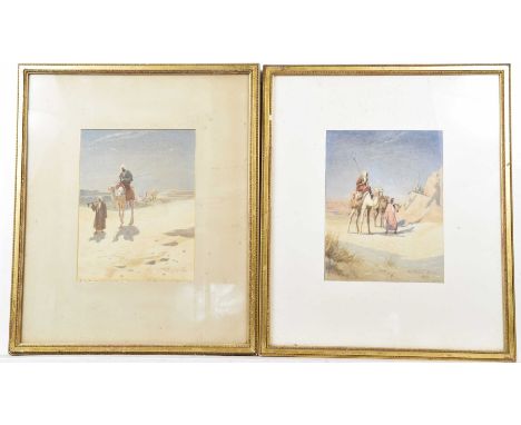 R. Talbot Kelly (1861-1934)'Figures and camels amidst desert' a pair of watercolours, signed lower right corner and dated 189