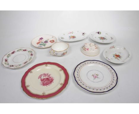 A small collection of 19th Century and later ceramic table waresTo include Derby type two handled bowls and covers decorated 