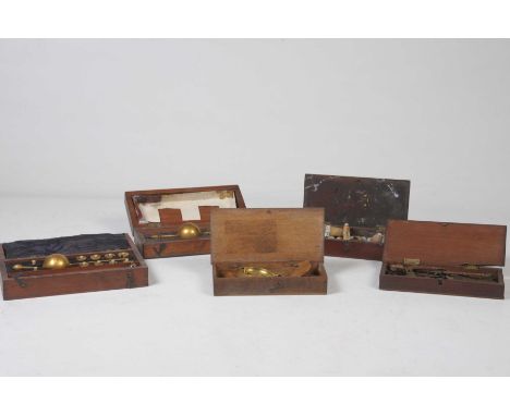 A collection of 19th/early 20th Century hydrometers and scalesTo include a Sikes hydrometer with a mahogany case, various box
