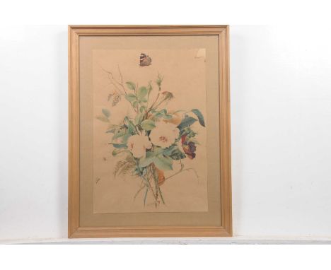 C. H. Paudelet, French school, 19th Century Botanical study painted with spray of clematis and roses, watercolour on paper, 5