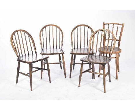 A set of four Ercol hoop back kitchen chairsAlong with an early 20th Century Bentwood chair (5)