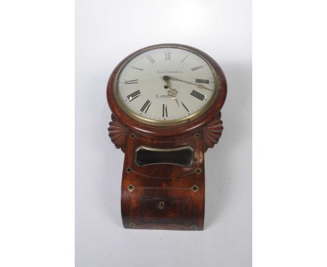 A mid 19th Century mahogany wall clock by Jos. Thwaites, LondonThe 12 inch enamel dial painted with Roman numerals enclosing 