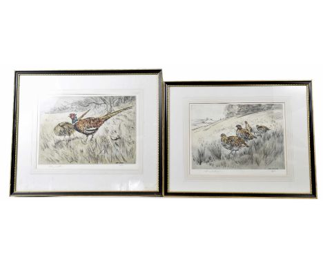 Henry Wilkinson (British 20th Century) a pair of limited edition coloured etchingsEach depicting pheasant and hen amidst rura