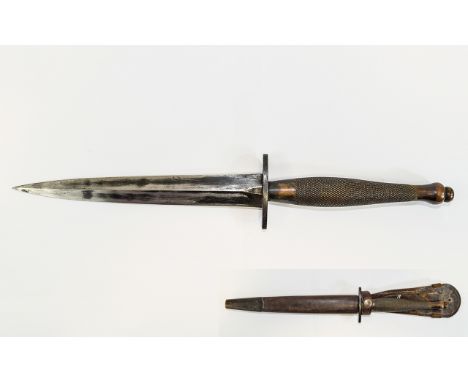 German World War II Dagger, With Leather and Metal Scabbard. Dagger Length 12 Inches. Excellent Condition. 