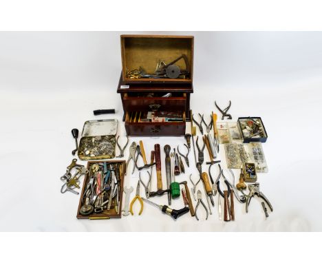 Collection Of Clock/Watch Repairers Tools And Related Items, To Include A Few Watch Straps, Findings, Hand Tools, Loose Watch