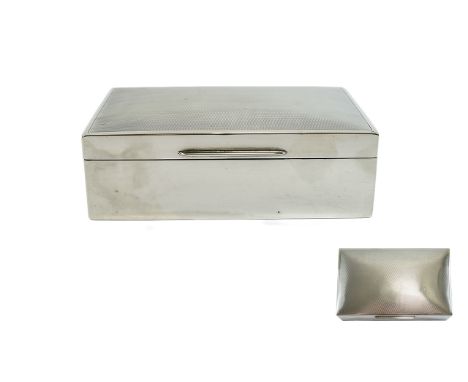 George V Engine Turned and Hinged Lidded Silver Table Cigarette Box. Hallmark Birmingham 1935. Total Weight 387 grams. Size -