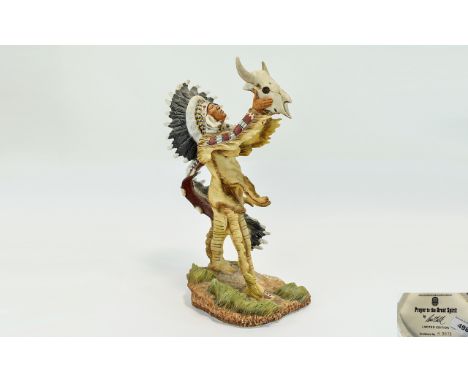 Franklin Mint American Indian Heritage Foundation Museum. Ltd Edition and Numbered Hand Painted Porcelain Sculpture of An Ind