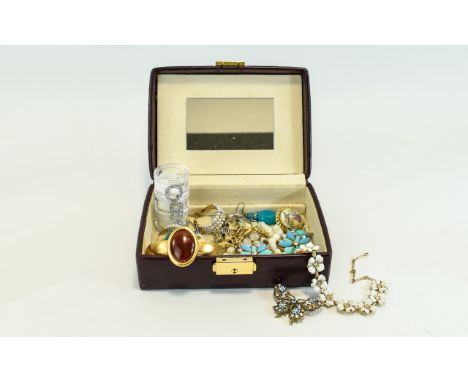 Brown Faux Leather Effect Jewellery Box Comprising Three Modern Silver Charms, bracelet, Bangle Earrings Chains etc