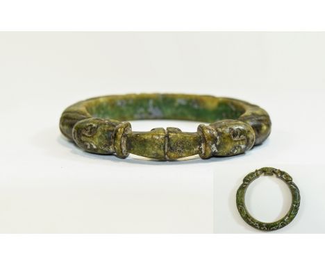 Carved Jadeite Stone Bangle, Carved Figures Design