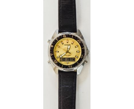 1970's Gents Automatic Wristwatch. Marked 'Casio' to face. Digital detail and black leather strap