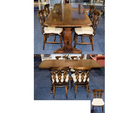 Ercol Table and 4 Chairs From The 1960's. The Chairs Back Section with Celtic Influence. All In Good Order. Table Size - 30 I