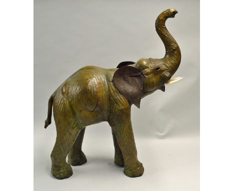 Large Handmade Leather Elephant appears in good condition, measures from floor to tip of trunk 73cm (28.75") x 65cm (25.5")