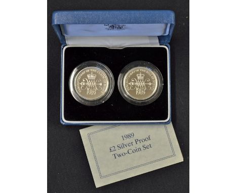 1989 £2 Silver Proof Two Coin Set Royal Mint appears in good condition, complete with original box 