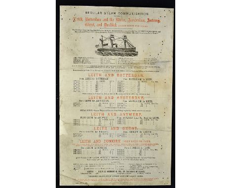 Maritime - 1886 Shipping Poster Advertising Ships from Leith, Rotterdam, Amsterdam, Antwerp, Ghent & Dunkirk with illustratio