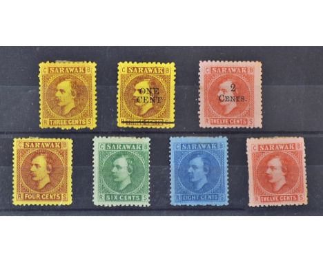 Sarawak - Collection of Seven Unissued Rajah Sir Charles Brookes Stamps c.1870-80s all featuring portrait of Sir Charles Broo