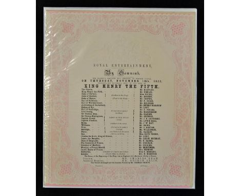 Royal Entertainment Programme at Windsor Castle 1853 'King Henry The Fifth' by William Shakespeare directed by CHARLES KEAN a