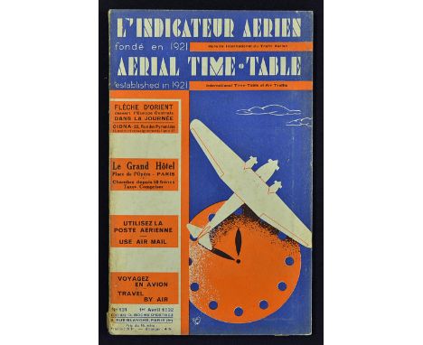 1932 Aerial Time Table dated April an extensive 142 page Civil Aviation time and fares tables including Imperial Airways flig