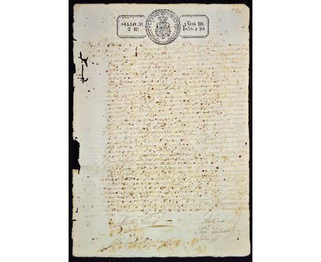 Cuba - 1838/9 Slave For Sale Notice - notarized manuscript with blue embossed seals of the Queen of Spain contents regarding 