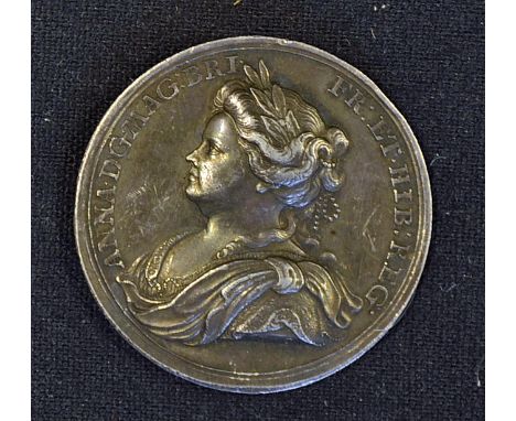 Fine 1713 Medallion Commemorating The Treaty of Utrecht Ending the Wars of the Spanish Succession. Obverse; Portrait of Queen