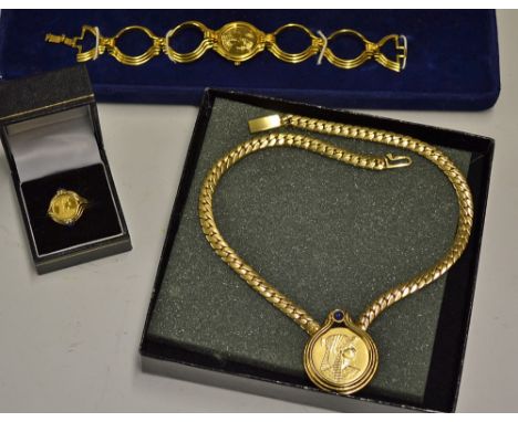 Franklin Mint Cleopatra Bracelet Watch, Ring and Necklace Gold Plated watch with 22carat gold, has Swiss quartz movement the 