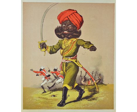 India- Punjab lithograph of a Savage Sikh during the Indian Mutiny a colour lithograph of a Sikh sepoy wielding a sword durin
