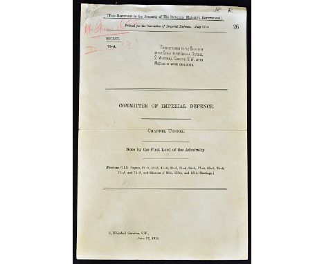 Sir Winston Churchill (1874-1965) remarkable 'The Channel Tunnel' document dated June 12th 1914 being the original printed no