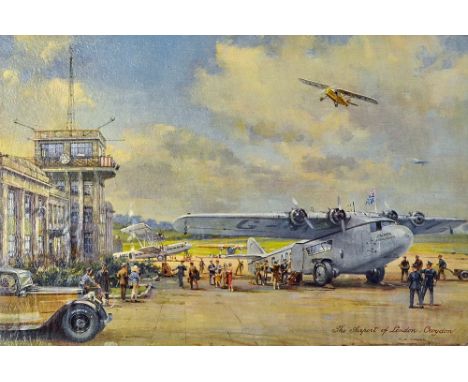 Show Card for Travel Agents Display entitled 'The Airport of London, Croydon' c.1938 printed from a beautiful painting by C.E
