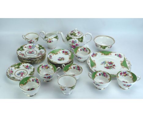 A Paragon bone china part tea service having "Rockingham" transfer print decoration, includes  six cups, six saucers, six sid